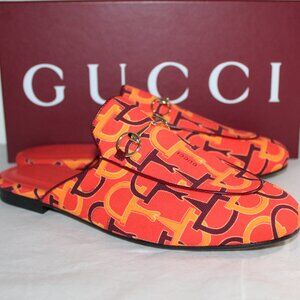 NWB Gucci Horsebit GG Princetown Print Horsebit Flats Mules Slip Ons 39.5 890216